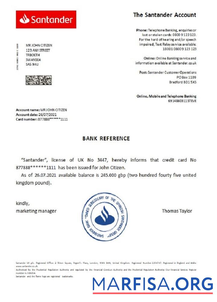 Realistic United Kingdom Santander reference example